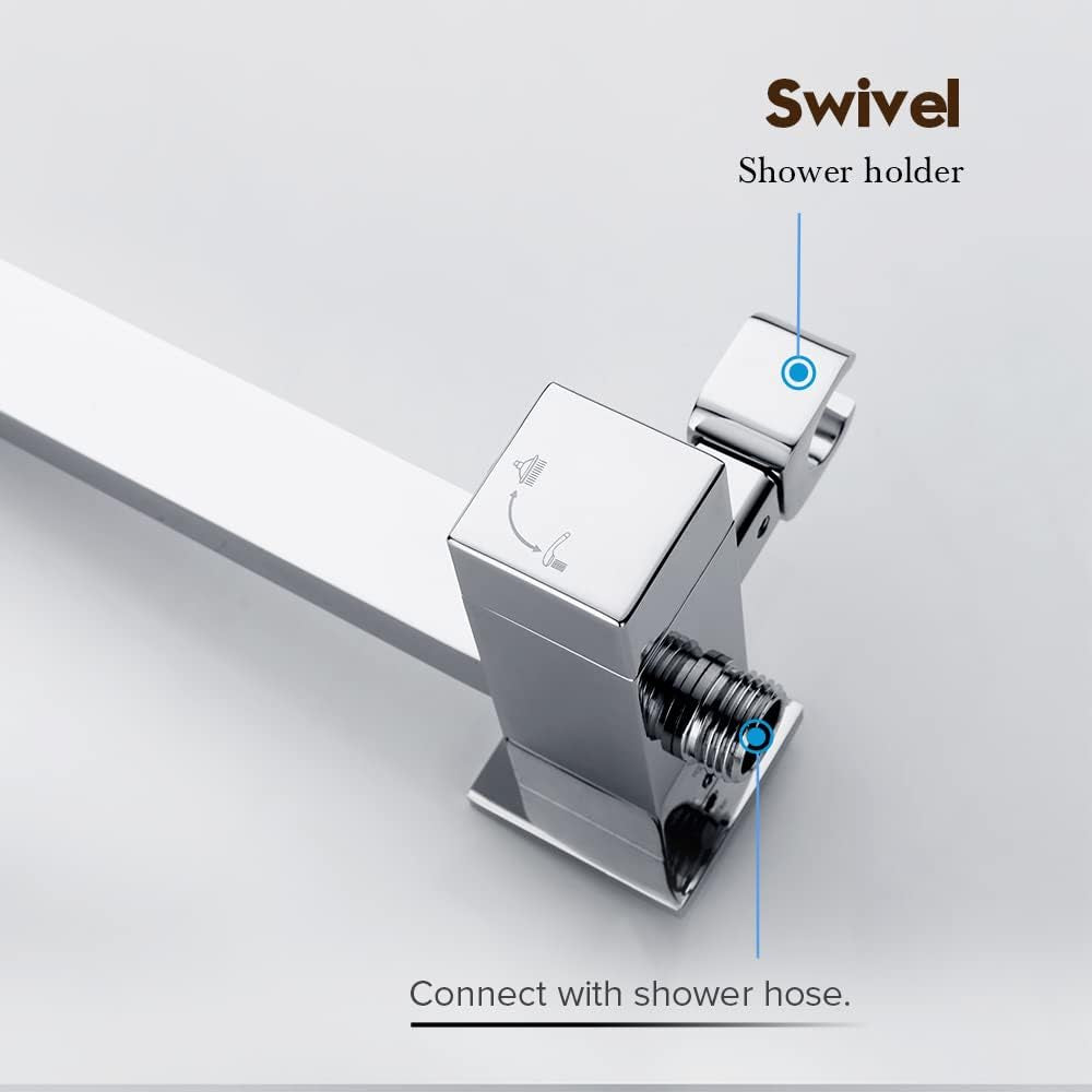Twin Shower Head Rail Set Square Gooseneck Shower Arm 8" Rain Shower Head 3-Mode