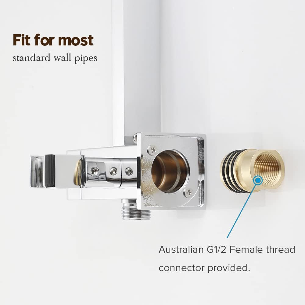 Twin Shower Head Rail Set Square Gooseneck Shower Arm 8" Rain Shower Head 3-Mode